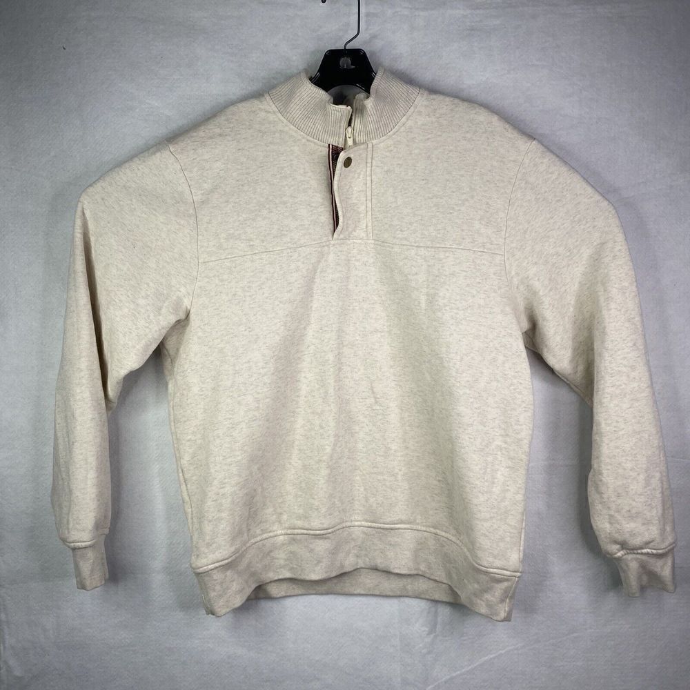 Orvis Sweatshirt Men’s Large Beige 1/4 Zip Fleece Long Sleeve Mock Neck Pullover